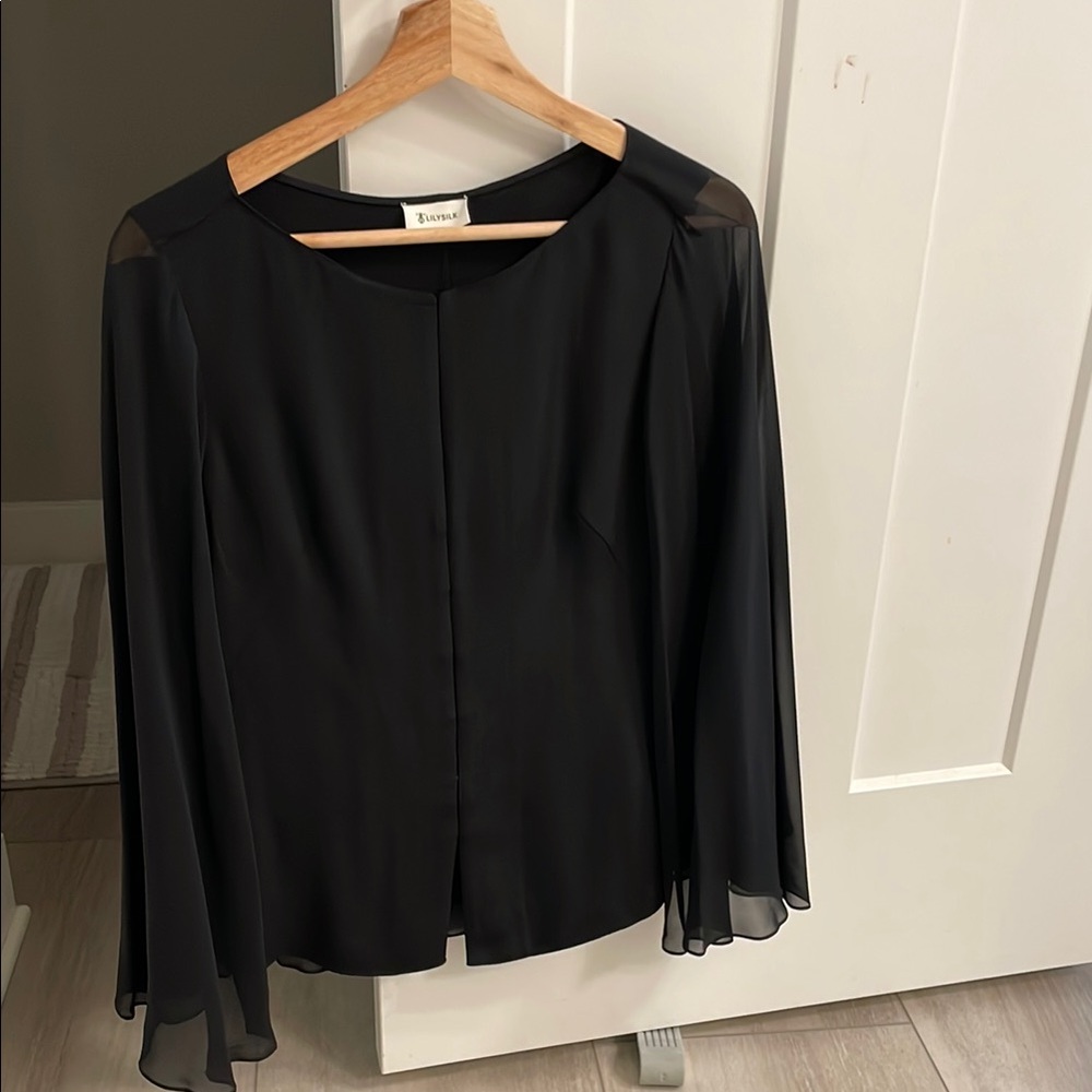 Black Asymmetrical Blouse with Flowy Sleeves